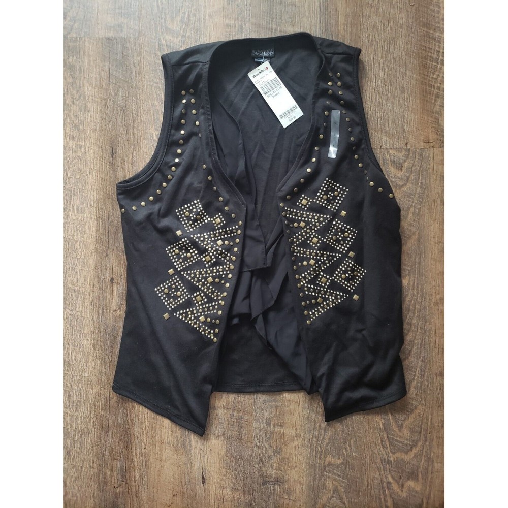 Daytrip S Black Studded Double Ruffle Vest from Buckle, NWT